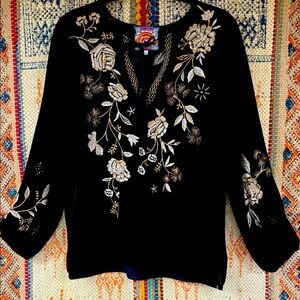 Johnny Was “Ally Embroidered Black Velvet Top”. New with tags.